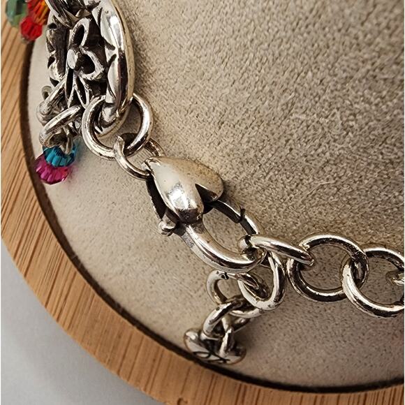 Brighton Lotus Bracelet Colorful Glass Charms Faceted Beads Heart Clasp 7-8” - Picture 3 of 6